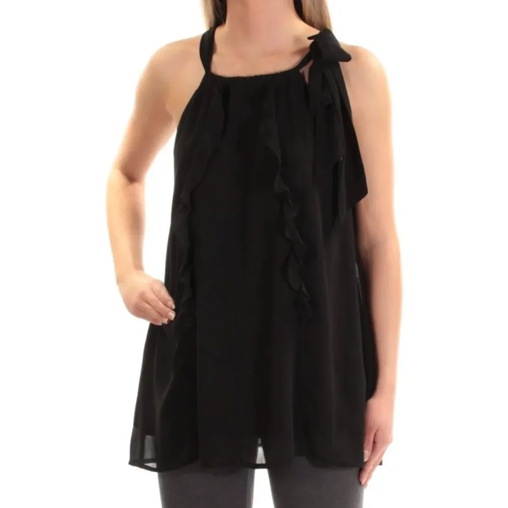 CYNTHIA ROWLEY Womens Black Sleeveless Jewel Neck Top Size: M